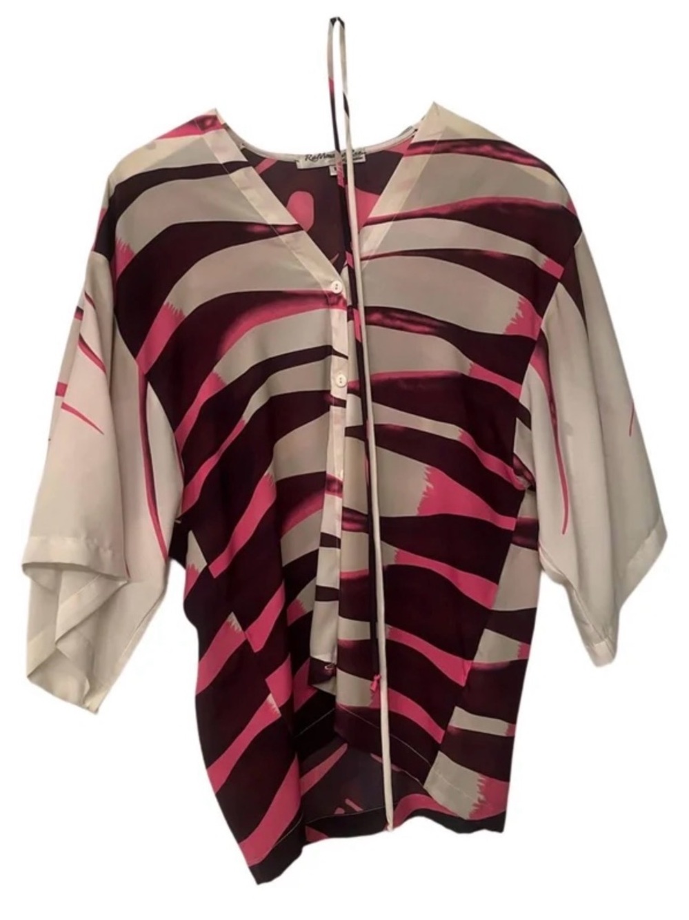 Vibrant Pink & Cream Abstract Stripe Button-Front Blouse